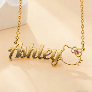 Delicado Collar con Nombre de Gatita con Diamantes, Chapado en Oro PVD de 14k y 18k, Acero Inoxidable 316L, Personalizado para Mujer - Product Image 2