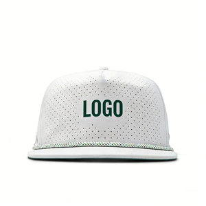 Casquette de golf professionnelle à 5 panneaux avec visière plate, trous découpés au laser, respirante, imperméable, en nylon de haute qualité, détail en corde - Product Image 3