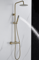 Nouvel ensemble de douche de pluie thermostatique ronde de salle de bain complète fixée au mur exposée en or brossé avec douchette