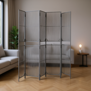 Separador de Ambientes de 6 Paneles en Poliratán Gris, Diseño Moderno Plegable y Translúcido para Hogar u Oficina - Product Image 2