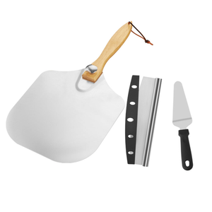 Caja con logotipo personalizable, herramienta para hornear, pala para pizza grande de aluminio plegable con mango de madera, herramienta de panadero desmontable, cortador de pasteles desechable - Product Image 1