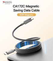 Câble de données magnétique Yesido CA172C de 1 mètre, type-C vers type-C, avec puce intelligente intégrée, charge rapide PD60W, économie d'énergie