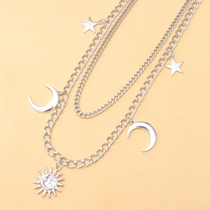 Waist Chain Metal <b>Moon</b> Sun Star Pendant Hip Hop Punk Jeans Chain Unisex Daily Wear Zinc Alloy Double <b>Ring</b> White K - Product Image 4