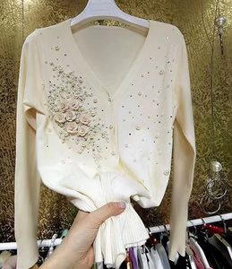 Fall Autumn 2025 Luxury <strong>Sparking</strong> Beaded Knitted <strong>Cardigan</strong> Women Heavy Industry Pearl 3D Flower Sweater Outwear Coat Top - Product Image 5