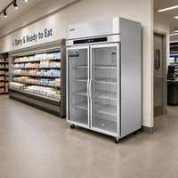 Réfrigérateur et congélateur commercial en acier inoxydable 1010L, congélateur commercial à 2 portes vitrées, refroidissement par air