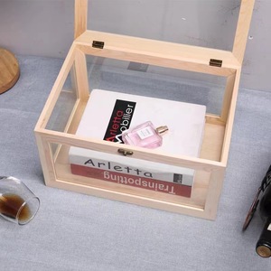 Wooden Storage <b>Box</b> With Glass Lid Cosmetic Organizer Desktop Display Case Eco Friendly <b>Makeup</b> Organizer - Product Image 1