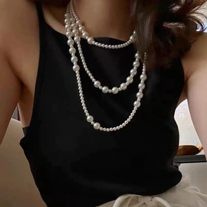Elegant Multi Layer Pearl Sweater Chain Long Necklace For Women Vintage Style Everyday Wear - Product Image 2