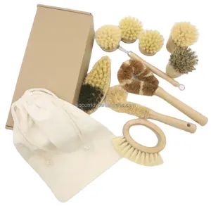 Brosse de nettoyage bois, en bambou, pour sol de cuisine, pour lavage de la vaisselle ménagère, 4 pièces, nouveauté