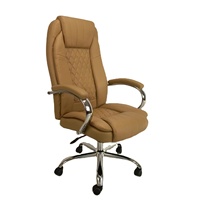 Chaise de bureau en cuir synthétique beige matelassé en losanges - Chaise de bureau ergonomique à dossier haut avec accoudoirs et base chromés