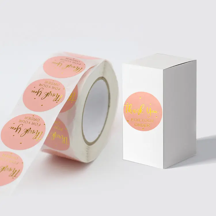 Hot Sale Custom Logo Printed Roll Adhesive Paper Gold Stamping Round Thank You Seal Label Stickers for Packaging