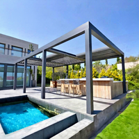 Pergola de jardin en alliage d'aluminium durable, noire, imperméable, avec protection solaire, toit rétractable automatique, pavillon pour terrasse