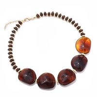 Kaimei 2027 Modeschmuck Bernsteinfarbene Perlenkette Große Flache Ovale Perlen Schildpatt-Optik Gold Chunky Schmuck Damen Halsketten