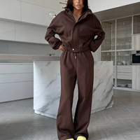 Ensemble de survêtement personnalisé pour femme avec sweat à capuche zippé, 2 pièces, veste à manches longues, pantalon large à taille élastique, collection automne-hiver