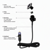 Modul Kamera Tipe-C 720P, 1.66mm 150 °   Lensa Fisheye, Dilengkapi dengan Adaptor Lightning, OTG untuk Peralatan Inspeksi iPad Android