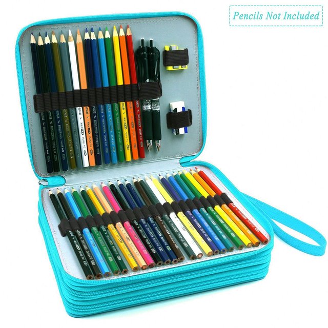 Multifunctional Student Double-layer Pencil case with Handle Large Capacity Zipper Pencil case Organizer Box with Handle Strap