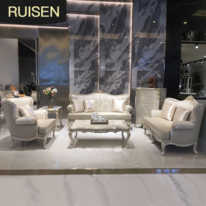 Canapé français <span class=keywords><strong>123</strong></span> Combinaison européenne en bois massif sculpté Canapé en tissu - Product Image 1