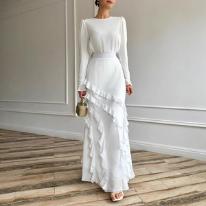 Ensemble deux pièces pour femme, robe longue unie à volants, coupe ajustée, tenue décontractée élégante pour le quotidien, idéal pour l'Europe et l'Amérique, tailles S-XXL - Product Image 3