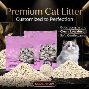 Litière pour chat en tofu 5L en gros, qualité supérieure, sable de fibres de soja, biodégradable, écologique, compatible avec les toilettes, fourniture OEM sous marque privée - Product Image 1