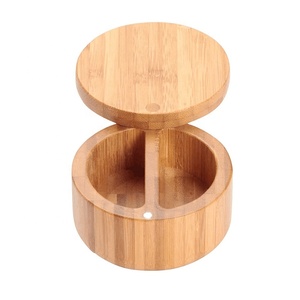Boîte à épices et plateau en bambou moderne avec couvercle pour sel et poivre – Fournitures essentielles écologiques - Product Image 2