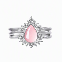 Ensemble de bagues de fiançailles en argent sterling 925 avec pierre en quartz rose naturel en forme de poire