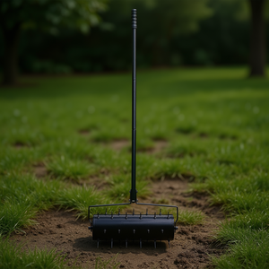 Aérateur de pelouse manuel à roulettes 21 pouces noir 33 pointes en fer poignée détachable outil d'aération du sol compacté pour jardin et cour - Product Image 2