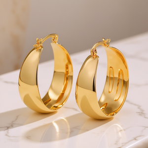 E4480 Golden <b>Hoop</b> <b>Earrings</b> For Women Gold Plated Zinc Alloy Trendy Party <b>Fashion</b> Jewelry - Product Image 2