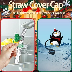 Offre Spéciale : Embouts de paille en silicone de Noël de 10 mm, personnalisables, vente en gros, accessoires pour boissons avec bouchon anti-poussière, réutilisables, idées cadeaux pour bars - Product Image 3