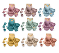 Ensemble de vaisselle pour bébé avec assiette en silicone divisée, sans BPA, incassable, avec ventouse pour l'alimentation autonome des tout-petits