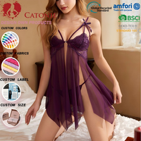 Lingerie Seksi Wanita, Baju Tidur Berenda, Terbuka di Depan, Gaun Tidur Transparan, Nightie Menggoda, Mini Dress Seksi