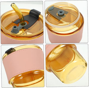 Verre à eau vintage en verre ambré en forme de dôme avec couvercle et paille, tasse épaisse pour thé et café, idéal pour la restauration - Product Image 4