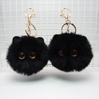 Porte-clés chat noir en peluche pour femme, boule de fausse fourrure douce, pendentif de sac, porte-clés de voiture, cadeau pour fille, enfant, couple