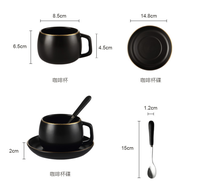 Ensemble tasse et soucoupe à café en porcelaine moderne isolée et écologique de 250 ml, finition or mat, pour la maison, le café et le thé de l'après-midi (vente en gros)