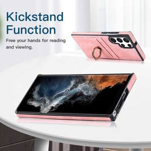 Para <span class=keywords><strong>Samsung</strong></span> <span class=keywords><strong>Galaxy</strong></span> S24 Ultra Funda de cuero para anillo de dedo S23 FE S22 A14 A52 Ranuras para tarjetas Monedero Funda para teléfono móvil con anillo - Product Image 4