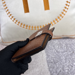 Portefeuille unisexe court en cuir véritable effet crocodile avec fermeture pliante, pour cartes de crédit et monnaie, design rétro portable - Product Image 2