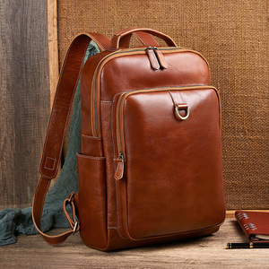 Genuine Leather <b>Backpack</b> For Men 20-35L <b>Large</b> Capacity Wear Resistant Solid Color Detachable Strap Business Travel Laptop Use - Product Image 4