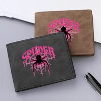 Dompet Kulit PU Sederhana Pria Motif Laba-laba, Dompet Tipis dengan Kantong Koin Ber-resleting, Banyak Slot Kartu Kredit, Hadiah Khusus