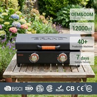 23 Zoll 2-Brenner Tisch-Gasgrill, Gasgrillplatte mit Abdeckhaube, mit Emaillierter Gusseisen-Heizplatte