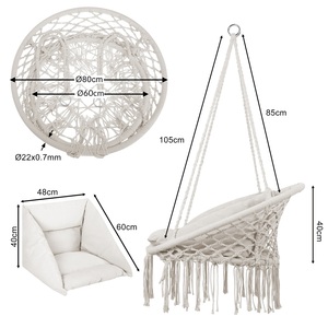 Fauteuil suspendu avec grand <span class=keywords><strong>crochet</strong></span> de plafond souple, ensemble de <span class=keywords><strong>hamac</strong></span> en coton à franges tressées pour suspension - Product Image 3