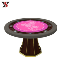 Table de poker Texas à piétement évasé, feutre floral rose, plateau de jeu en bois, 8 porte-gobelets, plateau à jetons, accoudoir en cuir, OEM