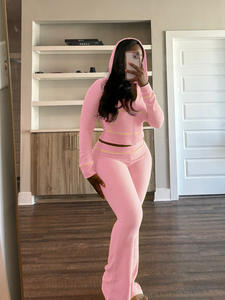 Özel Logo bahar güz 2025 kadın kıyafetleri kırpma üst uzun kollu nedensel iki parçalı Set alevlendi pantolon kadın setleri - Product Image 4