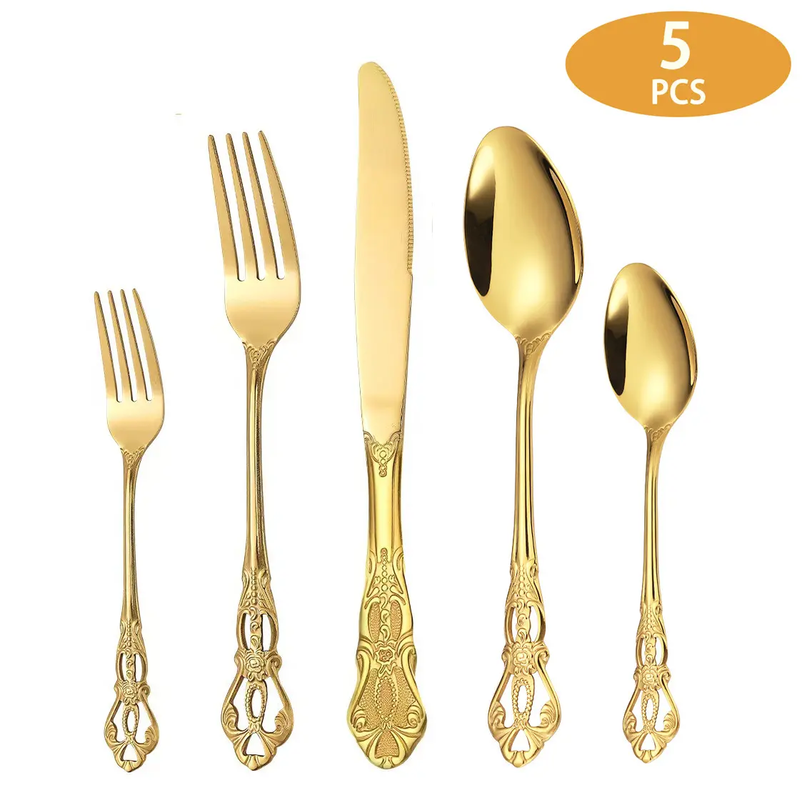 Banquet Royal Luxury Cutlery Set Gold Spoon Fork and Knife Silverware Set Heavy Duty Stainless Steel Vintage Gold Flatware Set