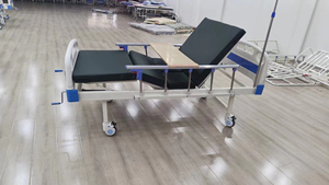 I Care Manual Adjustable Hospital <b>Bed</b> with ABS Headboard, <b>Side</b> <b>Rails</b>, Dining Table, IV Pole, and Wheels for Patient Care - Product Image 4