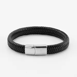 Fashionable Men's Black Customized Carved Authentic Bracelet Fashionable Leather Rope Chain Charming Cuff Bracelet