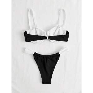 ชุดบิกินี่ผู้หญิงแบบมีโครงเหล็กดันทรง สีสันตัดกัน ผ้าริบ ทูพีซ ยืดหยุ่นได้ - Product Image 2
