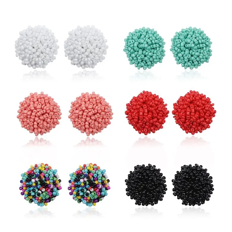 15mm Smaller Tiny Designs Boho Resin Bead Earrings For Women Bohemian Statement Cluster Rainbow Seed Beads Earring