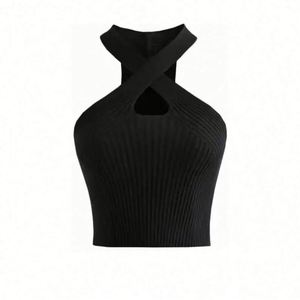 Nouvel Arrivage I-0240 – Débardeur Halter Sexy pour Femme, Couleur Unie, en Polyester Tissé, Printemps/Été, Modèle Court Évidé à Bretelles Croisées - Product Image 6