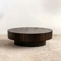 Table basse ovale en bois massif, design minimaliste moderne, rayée, pour salon, meubles de maison, écologique, durable, table à thé noire