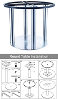Table de salle à manger ronde moderne de luxe en acier inoxydable avec plateau recouvert, durable, 6 places, pour hôtel, restaurant, café, avec base en forme de tulipe