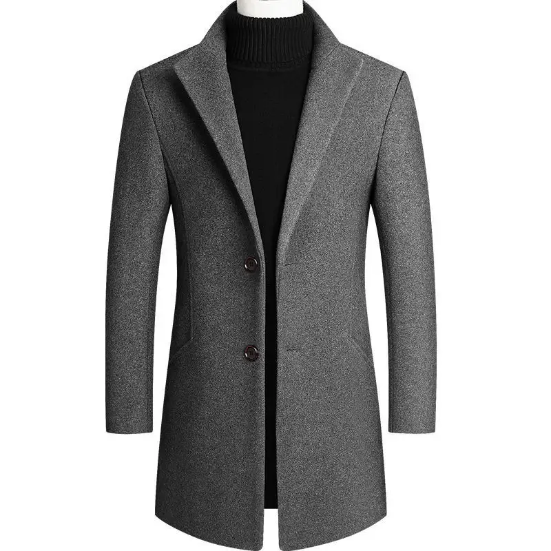 New autumn and winter woolen coat, casual slim fitting woolen windbreaker, medium length woolen men's clothing