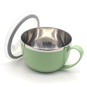 Stainless Steel Instant Noodle Bowl With Handle Airtight <b>Lunch</b> <b>Box</b> For Students Round Solid Color Pink Blue Green - Product Image 3